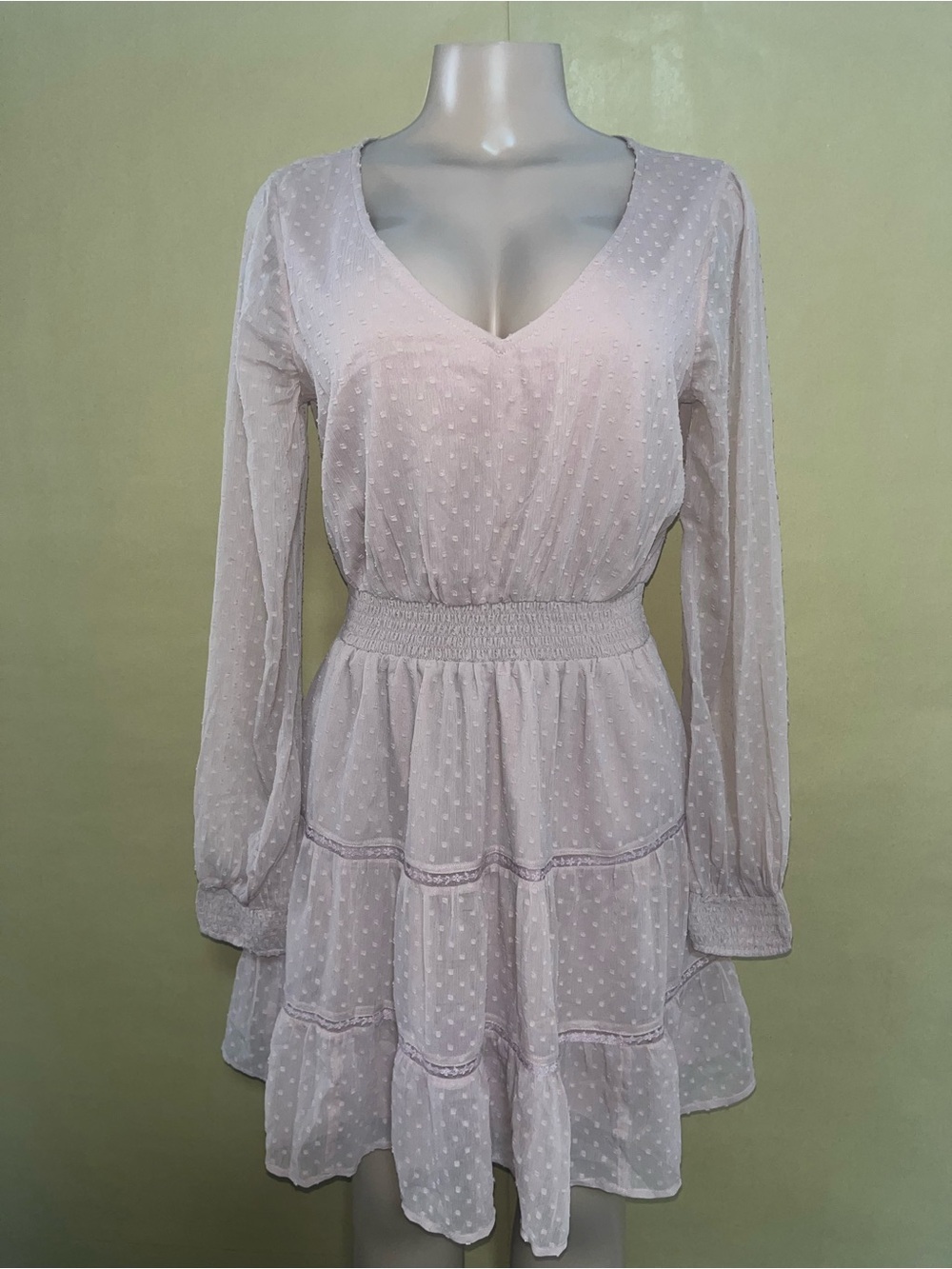 Hollister Light Pink V-Neck Smocked Waist Tiered Mini Dress
